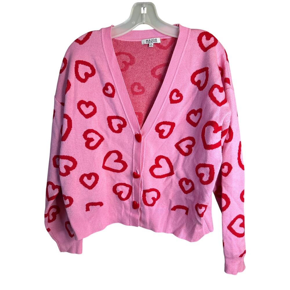 Major Valentine's Cardigan Sweater, Medium, Pink and Red
